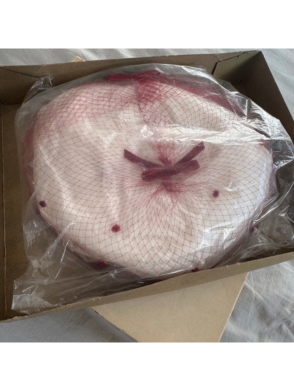 Vintage 1950s-1960s Birdcage Fascinator Hat Burgundy Nylon Mesh Velvet
